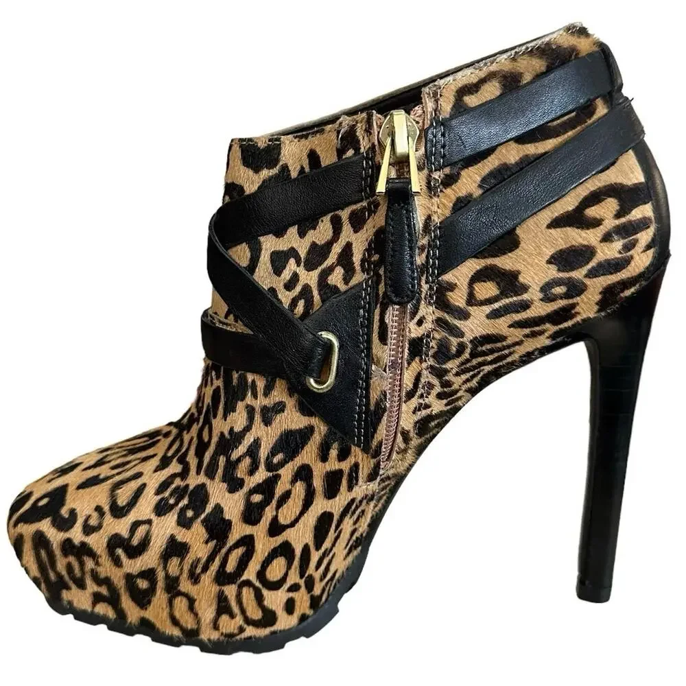 Guess leopard cheetah animal print calf hair‎ / leather high heel boots size - Picture 8 of 11